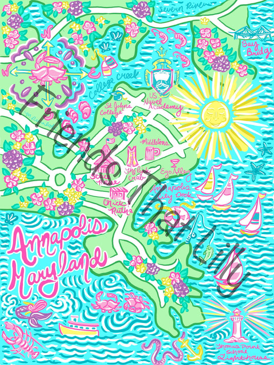 Women's T-Shirts: Annapolis, Maryland Map Illustration Design