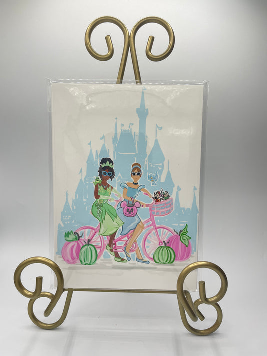 5”x 7” Green and Blue Princess Illustration w/ Pumpkins