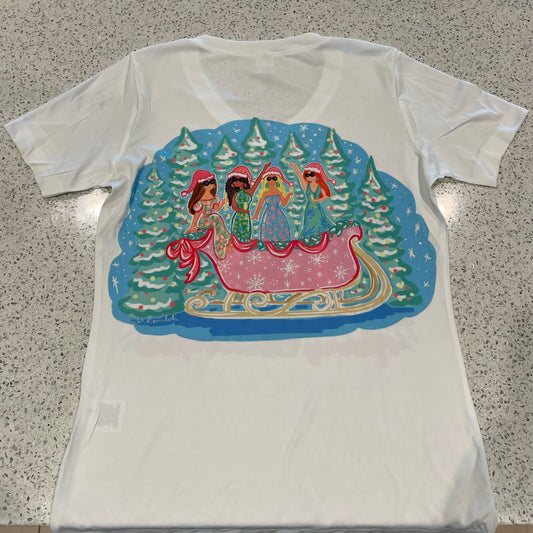 Women's T-Shirts: Holiday Gals in Pink Sleigh