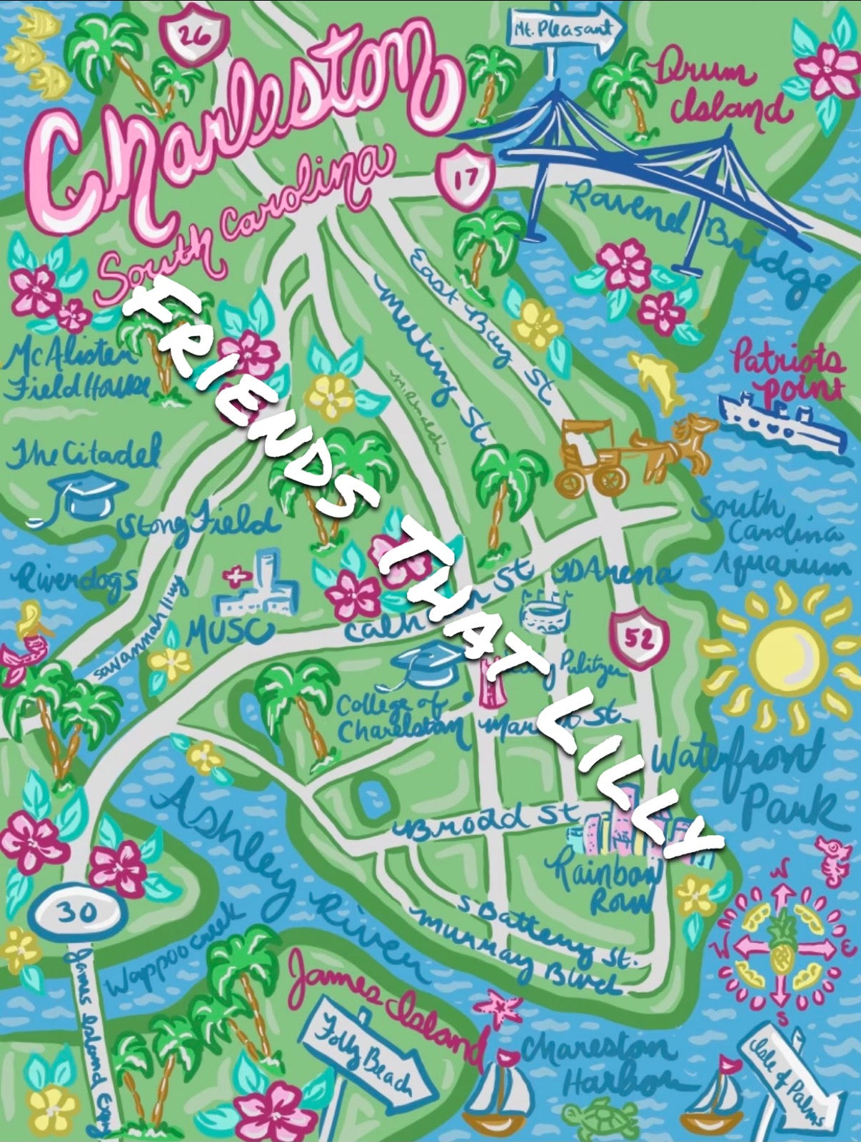 Women's T-Shirts: Charleston, SC Map Illustration Design