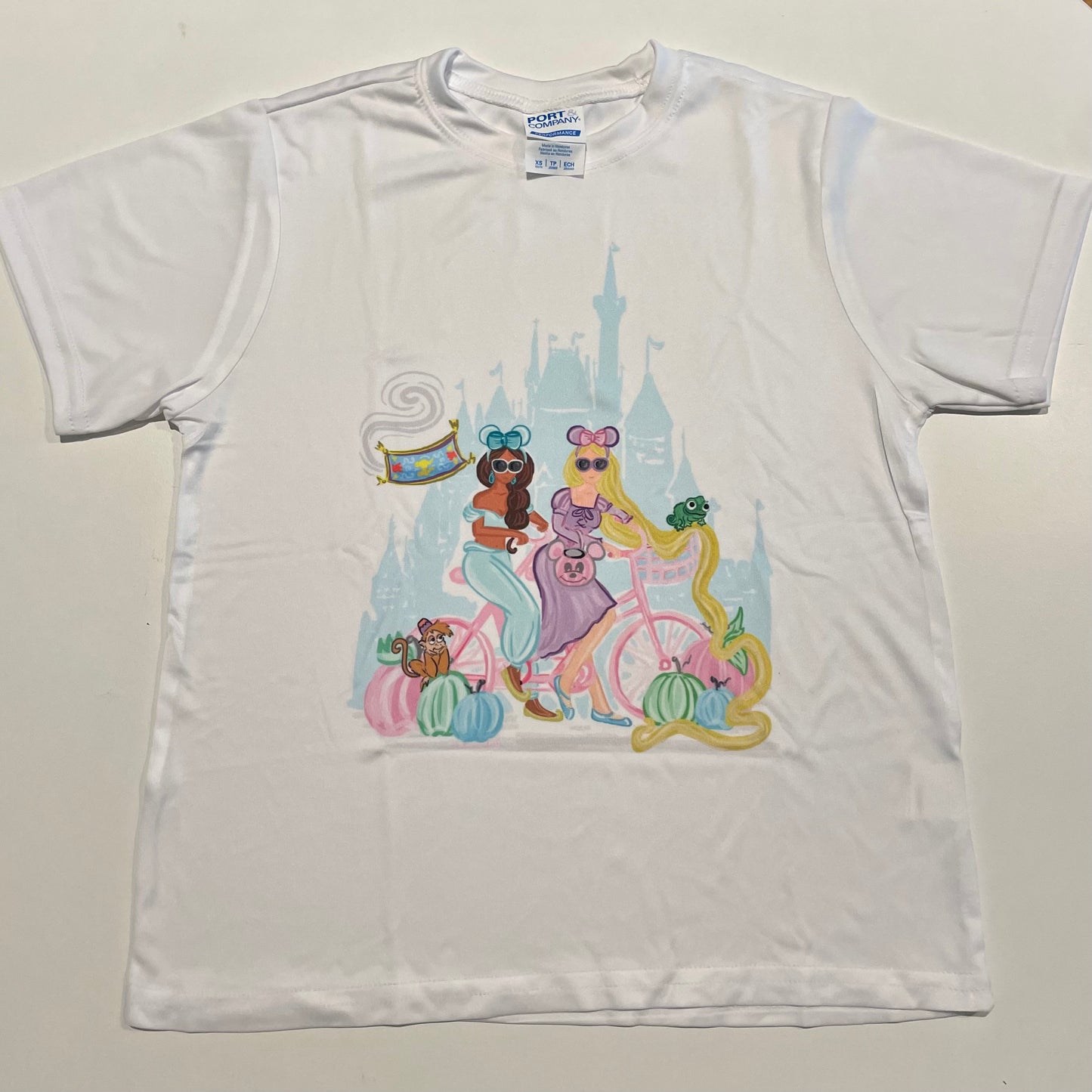SALE! Kids FTL Teal and Purple Princesses w/ Pumpkins Illustration Shirts